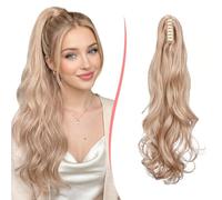 S-noilite Coda Cavallo con Pinza 60cm Ricci Ondulati Mossi Naturali Capelli Sintetici Posticci Extension Coda di Cavallo per Donna,Biondo Cenere mix Biondo Decolorato