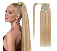 S-noilite Coda di Cavallo Veri Extension, 80g Coda di Cavallo Ponytail con Avvolgente, Invisibile Lisci e Lunghi per Ponytail di con Capelli Umani, 35CM Biondo Sporco Misto Biondo Candido #18RP613R