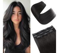 S-noilite Extension Capelli Veri Clip, 3 Pezzi 11 Clips Extensions Capello Veri, 100% Vergine Extension di Capelli Umani, 56g Un Pezzo Naturali Extensions Capello Umani, 25CM Nero Naturale #1B