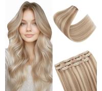 S-noilite Extension Capelli Veri Clip, 3 Pezzi 11 Clips Extensions Capello Veri, 100% Vergine Extension di Capelli Umani, 73g Un Pezzo Extensions Capello Umani, 40CM Marrone Oro/Biondo Chiarissimo