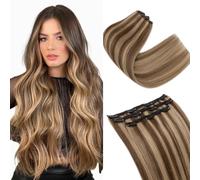 S-noilite Extension Capelli Veri Clip, 3 Pezzi 11 Clips Extensions Capello Veri, Vergine Extension di Capelli Umani, 80g Un Pezzo Extensions Capello Umani, 50CM Marrone Freddo/Biondo Scuro