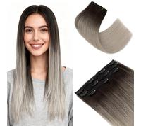 S-noilite Extension Capelli Veri Clip, 3 Pezzi 11 Clips Extensions Capello Veri, Vergine Extension di Capelli Umani, 80g Un Pezzo Extensions Capello Umani, 45CM Nero Naturale al Biondo Grigio #1BTG4