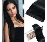 S-noilite Extension Capelli Veri Clip, One Piece Naturali Extension Capelli Veri, Estensioni Dei Capelli Umani Clip, 5 Clips Extension Capelli Clip, 45cm 50g Nero Jet Extension Capelli #1