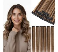 S-noilite Extension con Clip in Capelli Veri, 6Pcs 6 Clip Extensions Capello Veri, 100% Vergine Extension di Capello Umani, 33g Mettere in Risalto Capelli per Donne, 30CM Marrone Scuro/Marrone Chiaro