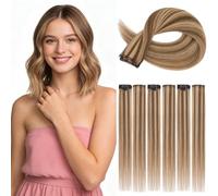 S-noilite Extension con Clip in Capelli Veri, 6Pcs 6 Clip Extensions Capello Veri, 100% Vergine Extension di Capello Umani, 31g Mettere in Risalto Capelli per Donne, 25CM Biondo Scuro/Castano Medio
