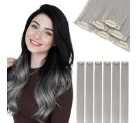 S-noilite Extension con Clip in Capelli Veri, 6Pcs 6 Clip Extensions Capello Veri, 100% Vergine Extension di Capello Umani, 36g Mettere in Risalto Capelli per Donne e Bambini, 35CM #Grigio