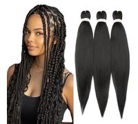 S-noilite Long EZ Braids Pre-Stretched Easy Braiding Hair Extensions per Crochet Box Twist Braids Ombre Yaki Capelli Sintetici Impostazione Acqua Calda, 66 cm 3 Pack 270g,Nero naturale