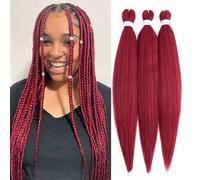 S-noilite Long EZ Braids Pre-Stretched Easy Braiding Hair Extensions per Crochet Box Twist Braids Ombre Yaki Capelli Sintetici Impostazione Acqua Calda, 66 cm 3 Pack 270g,Rosso scuro
