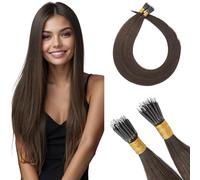 S-noilite Nano Ring Extension Capelli Veri, Invisibile Nano Ring Extension Capelli, Marrone Scuro Lisci Capelli Umani Remy, 50g Nano Bead Extensions Capelli Umani per Donne, 35CM #02