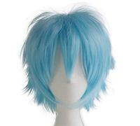 S-noilite - Parrucca per cosplay anime, unisex, a testa corta, con frangetta, capelli lisci e soffici, con coda di capelli voluminosi, per feste in maschera (azzurro)
