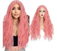 S-noilite Parrucca per costume, capelli ricci, lunga 60 cm Cosplay Wig, resistente al calore, con riga centrale, per donne, feste, travestimenti di Halloween,Rosa