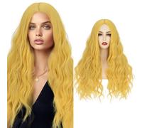 S-noilite Parrucca per costume, capelli ricci, lunga 60 cm Cosplay Wig, resistente al calore, con riga centrale, per donne, feste, travestimenti di Halloween,Giallo