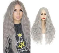 S-noilite Parrucca per costume, capelli ricci, lunga 60 cm Cosplay Wig, resistente al calore, con riga centrale, per donne, feste, travestimenti di Halloween,Grigio argento