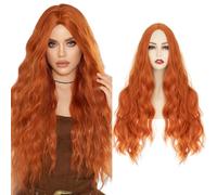 S-noilite Parrucca per costume, capelli ricci, lunga 60 cm Cosplay Wig, resistente al calore, con riga centrale, per donne, feste, travestimenti di Halloween,Arancione