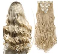 S-noilite Set 8pcs Clip in Hair Extensions Extension Clip Capelli Veri Testa Piena 18Clips Parrucchino 43cm Riccio Biondo candeggina mix dorato