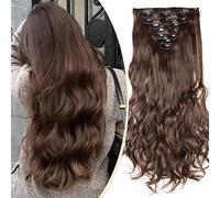 S-noilite Set 8pcs Clip in Hair Extensions Extension Clip Capelli Veri Testa Piena 18Clips Parrucchino 43cm Riccio Marrone medio