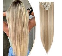 S-noilite Set 8pcs Clip in Hair Extensions Extension Clip Capelli Veri Testa Piena 18Clips Parrucchino 66cm Dritto Bionda sabbia e bionda candeggina