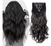 S-noilite Set 8pcs Clip in Hair Extensions Extension Clip Capelli Veri Testa Piena 18Clips Parrucchino 43cm Riccio Nero naturale