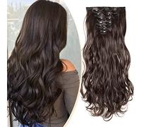 S-noilite Set 8pcs Clip in Hair Extensions Extension Clip Capelli Veri Testa Piena 18Clips Parrucchino 43cm Riccio Marrone scuro