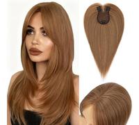 S-noilite Topper Capelli per Donne, 35g Capelli Umani Frangetta Laterale, Senza Frangia Fermaglio per Capello per Diradati, Capello Toppers con Base Intrecciata a Mano, 30CM Marrone Chiaro #6R