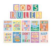 S&O God's Rules 10 Comandamenti per bambini, poster e set di biglietti - Decorazione murale luminosa e colorata dei Dieci Comandamenti - Decorazi