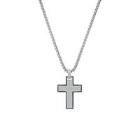 s.Oliver 2040626 Collana da uomo in acciaio inox con ciondolo a forma di croce, in argento e confezione regalo