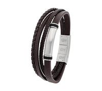s.Oliver Bracciale in Acciaio inox e pelle da Uomo, 20+1,5 cm, Argento, Fornito in confezione regalo