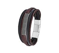 s.Oliver Bracciale in Acciaio inox e pelle da Uomo, 20+1,5 cm, Argento, Fornito in confezione regalo