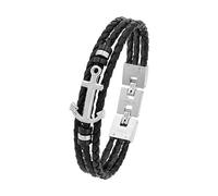 s.Oliver Bracciale da Uomo in pelle e Acciaio Inossidabile, 20+1,5 cm, bicolore, ancora, in confezione regalo
