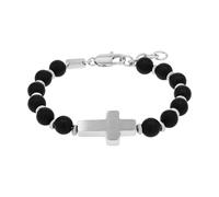 s.Oliver Bracciale da uomo in acciaio inox, con agata, 19 + 3 cm, argento, a croce, in confezione regalo, 2038005, Agata