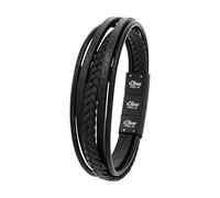 s.Oliver Bracciale in Acciaio inox e pelle da Uomo, 20+1,5 cm, Argento, Fornito in confezione regalo