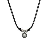 s.Oliver Catena con Ciondolo Collana da Uomo in pelle e Acciaio Inossidabile, 45+5 cm, Argento, bussola, in confezione regalo, 2035536