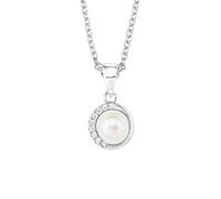 s.Oliver Collana con Ciondolo Collana da Donna in Argento 925, con zirconia cubica sintetica, con perla coltivata d'acqua dolce, 42+3 cm, Argento, Fornita in confezione regalo per gioielli