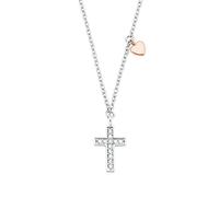 s.Oliver Collana con Ciondolo Collana per bambina in Argento 925, con zirconi sintetici, 37+3 cm, bicolore, croce, Fornita in confezione regalo per gioielli