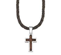 s.Oliver Collana con Ciondolo in Acciaio inox Collana per bambini in legno, 40+3 cm, Argento, croce, Viene fornita in confezione regalo per gioielli