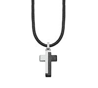 s.Oliver Collana con Ciondolo in Acciaio inox Collana per bambini in pelle, 40+3 cm, Argento, croce, Viene fornita in confezione regalo per gioielli
