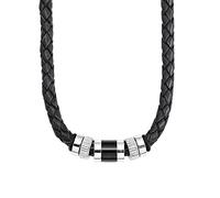 s.Oliver Collana da Uomo in Acciaio Inossidabile e pelle, 45+3 cm, Argento, fornita in confezione regalo per gioielli