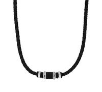 s.Oliver Collana da Uomo in Acciaio inox/carbonio/pelle, 47+3 cm, Argento, fornita in confezione regalo per gioielli