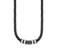 s.Oliver Collana da Uomo in Acciaio inox e pelle, 47+3 cm, Argento, fornita in confezione regalo per gioielli