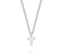 s.Oliver Collana da uomo in acciaio inox lucido con ciondolo a forma di croce, argento, catena a maglia barbazzale regolabile fino a 55 cm, impermeabile e delicato sulla pelle