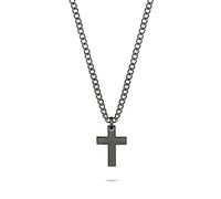 s.Oliver Collana da uomo in acciaio inox lucido con ciondolo a forma di croce, colore nero, catena a maglia barbazzale regolabile fino a 55 cm, impermeabile e delicato sulla pelle