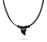 s.Oliver Collana da uomo in vera pelle con ciondolo a forma di dente di squalo, colore nero, con catenina regolabile fino a 50 cm, impermeabile e delicato sulla pelle