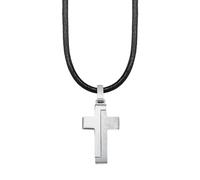 s.Oliver Collana con Ciondolo in Acciaio inox Collana per bambini in pelle, 40+3 cm, Argento, croce, Viene fornita in confezione regalo per gioielli