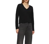 s.Oliver Maglione a Maglia fine con Scollo a V e Bordo Arrotolato sull'Orlo, Nero, 40