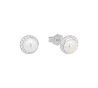 s.Oliver Orecchini a perno Orecchinida Donna in Argento 925, con zirconia cubica sintetica, con perla coltivata d'acqua dolce, 0,8 cm, Argento, Forniti in confezione regalo per gioielli