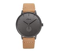 s.Oliver Orologio da polso da Uomo al quarzo Analogico, con Cinturino in pelle, grigio, resistente all'acqua per 5 bar, fornito in confezione regalo