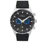 s.Oliver Orologio da uomo cronografo analogico, con cinturino in pelle, nero, resistente all'acqua fino a 5 bar, fornito in scatola regalo, 2033495