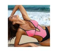 (S,PINK)Womens Scoop Neck Cutout Front Back High Cut Monokini One Piece Swimsuit