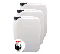 S-Pro - Tanica per Acqua Potabile e liquidi 3x10l - Contenitore per Acqua con Rubinetto e Tappo a Vite DIN51 - Serbatoio Acqua da Bere Sicuro per Alimenti e Privo di BPA per Interni & Esterni - Vuoto