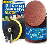 S&R 120 Dischi Abrasivi 125mm Grana 40-600 con 2 Platorelli e Adattatori
